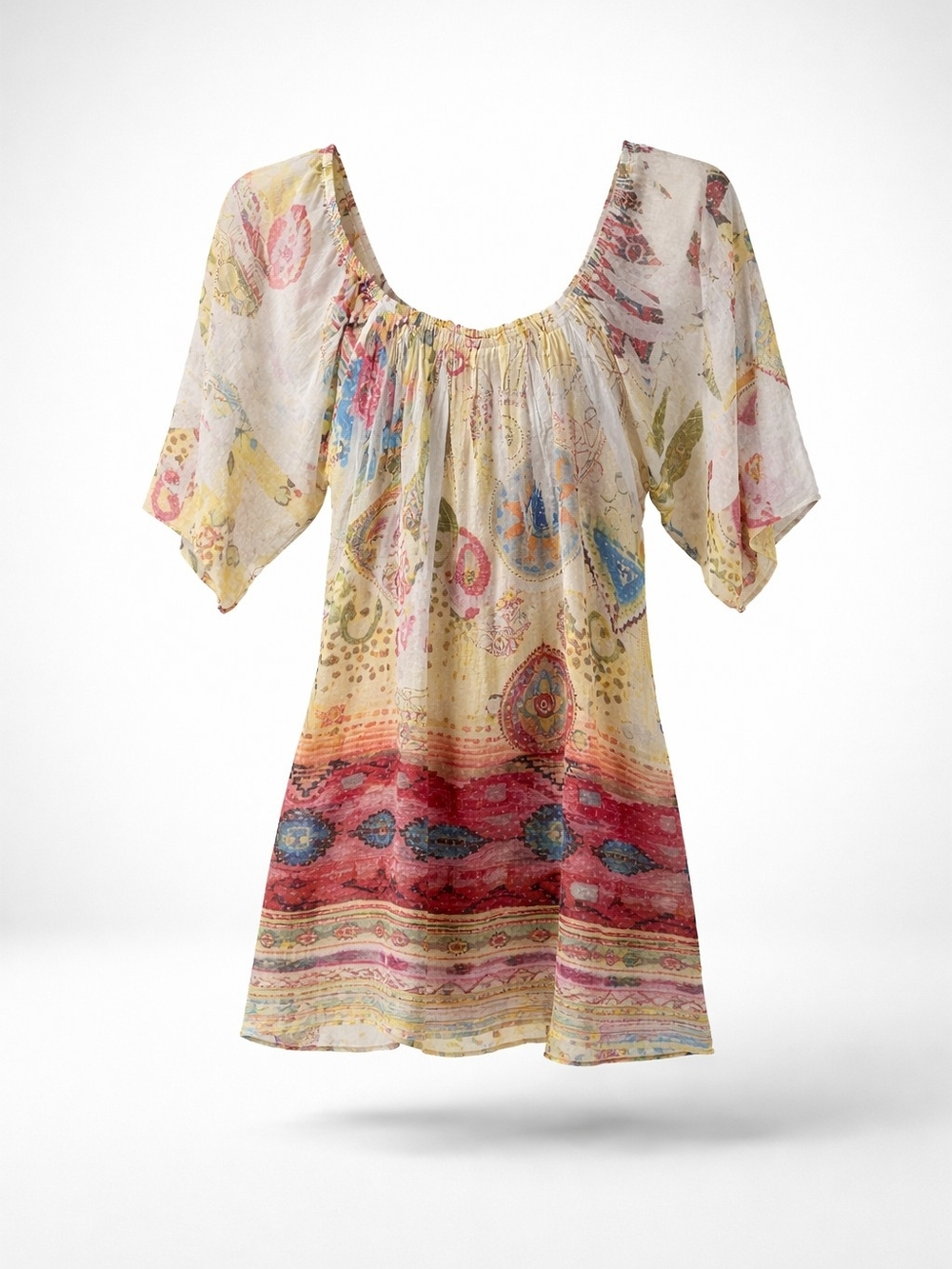 Johnny Was Sheer Paisley Tie-Front Blouse in Cream